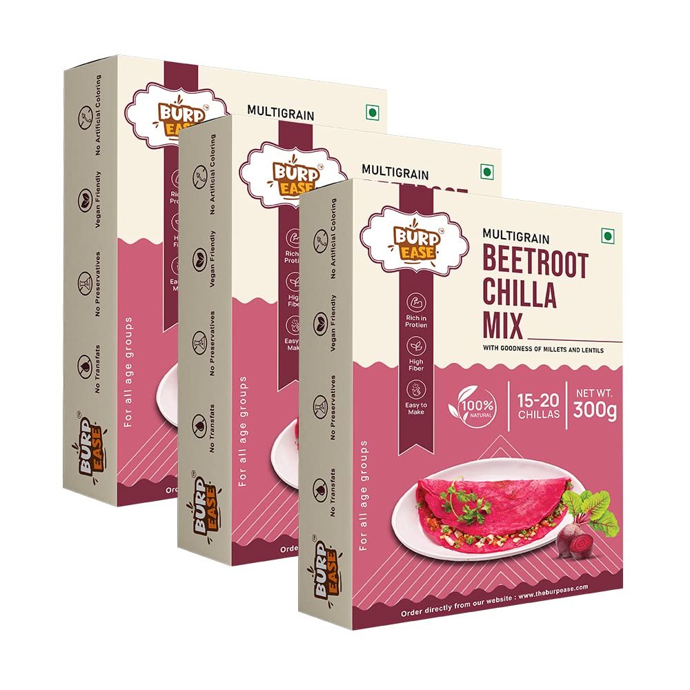 BURPEASE Beetroot Chilla Mix ,Protein & Fiber-Rich Breakfast for Kids and Families-300 G (Pack of 3, Beetroot)