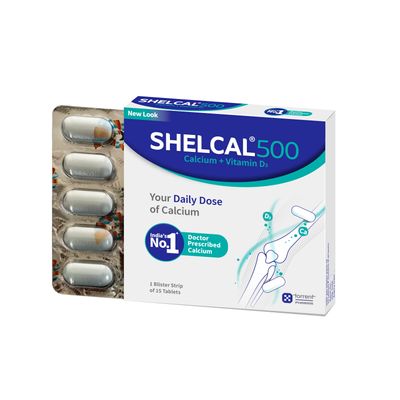 Shelcal 500 Calcium Tablets With Vitamin D3 For Healthy And Strong Bone, Joint & Muscles India's No.1 Doctor's Prescribed Calcium Supplement - 75 Tablets (15 Tablets X Pack Of 5)