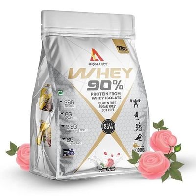 Alpha Labz 90% Whey Protein Isolate | 28g Protein, 6g BCAA, 6g EAA, 3.8g Glutamine | Whey Protein Powder - Post Workout Whey Protein Isolate | Fast-Absorbing Workout Supplements for Fast Recovery & Lean Muscle | Men and Women [Rose Milk, 1Kg]