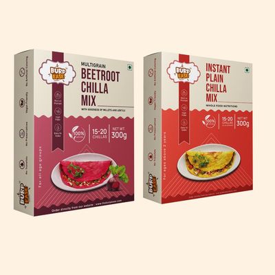 BURPEASE Combo Pack of Plain Chilla and Beetroot Chilla Mix ,Protein & Fiber-Rich Breakfast for Kids and Families-300 G (Pack of 2, Beetroot & Plain)