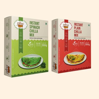 BURPEASE Combo Pack of Plain Chilla and Spinach Chilla Mix ,Protein & Fiber-Rich Breakfast for Kids and Families-300 G (Pack of 2, Plain & Spinach)