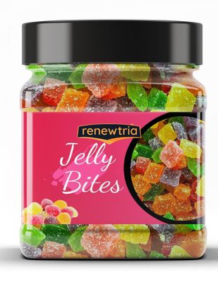 RENEWTRIA Tasty Sugar Coated Jelly Bites, Mixed-Fruit Candy, 400 gram [Jar Pack]