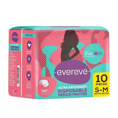 Evereve Ultra Absorbent, Heavy Flow Disposable Period Panties for Sanitary 360 Degree Protection Size - S-M (10 Panties)