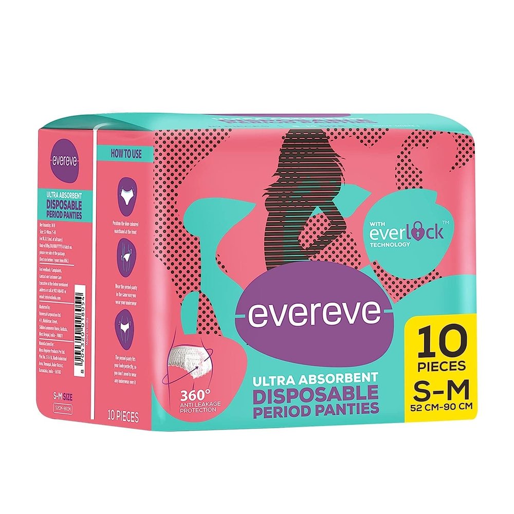 Evereve Ultra Absorbent, Heavy Flow Disposable Period Panties for Sanitary 360 Degree Protection Size - S-M (10 Panties)