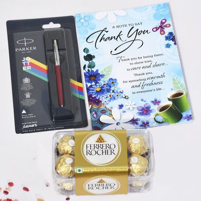 Saugat Traders Thank You Gift for Men & Women - Greeting Card with Ball Pen and Chocolate Pack - Thanks Giving Gift