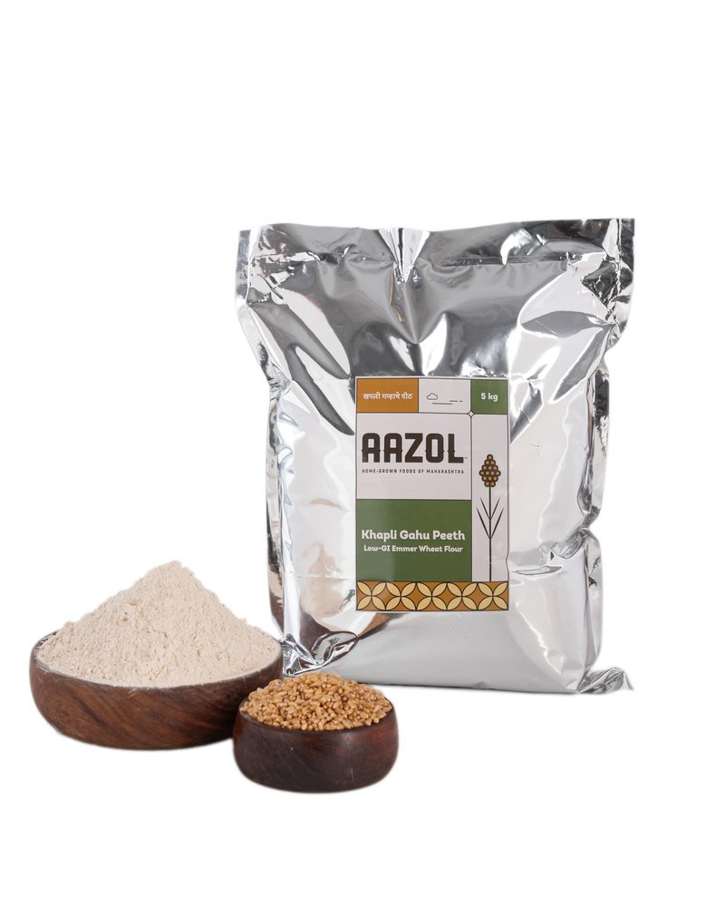 Aazol Khapli Atta: Emmer Wheat Flour - 5kg | Rich in Protein and Fibre | Good for Digestion | Helps Control Blood Sugar