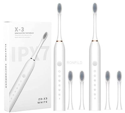 RONFILD Electric Toothbrush Rechargeable Ideal for Adults, 6 Optional Modes Fast Charging Electric Ultrasonic Toothbrush with 2 min Build in Timer & 4 Replacement Brush Heads (Multi, pack of 1)