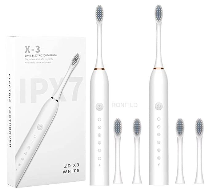 RONFILD Electric Toothbrush Rechargeable Ideal for Adults, 6 Optional Modes Fast Charging Electric Ultrasonic Toothbrush with 2 min Build in Timer & 4 Replacement Brush Heads (Multi, pack of 1)