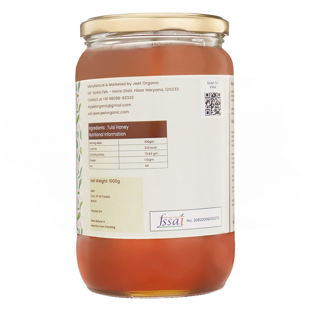 JEET ORGANIC Tulsi Honey, Pure Raw Unpasteurized Single Origin Natural Honey (1000)