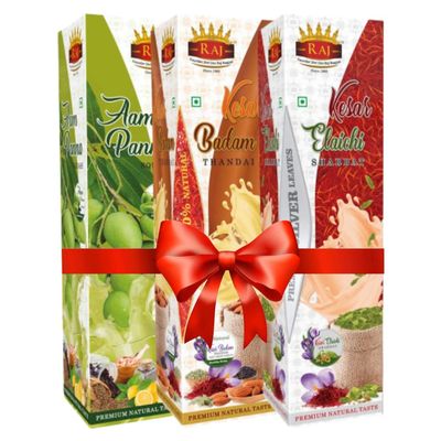 Raj Special Premium Combo Kesar Badam,Elaichi & Aam Panna Sharbat Beverage Instant refreshing Drink For Summer Combo Pack (500Ml3)
