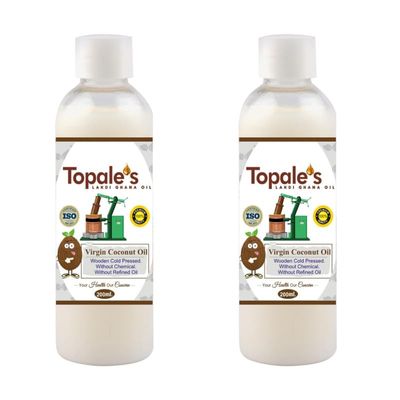 Topale's Virgin Coconut Oil 200 ML | Raw, Edible Cold Pressed, Unrefined, No Trans Fat, Naturally Cholesterol Free | For Cooking, Hair, Skin & Baby Care, Oil Pulling | Wood Pressed Natural Coconut Oil (Pack of 2)