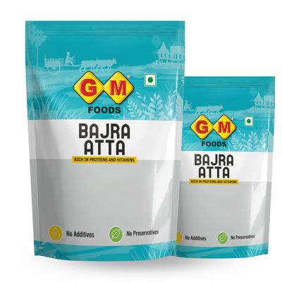 GM Foods Bajra Atta 500g (Pack of 2)|High Fiber Millet Flour | Rich in Protein, Iron & Vitamins | Stone Ground | No Additives or Preservatives|Healthy Flour for Roti, Paratha, Khichdi,Baking & Cooking
