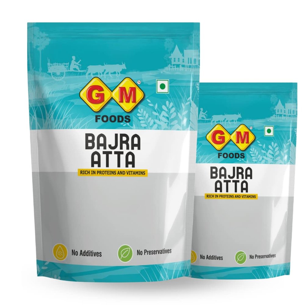 GM Foods Bajra Atta 500g (Pack of 2)|High Fiber Millet Flour | Rich in Protein, Iron & Vitamins | Stone Ground | No Additives or Preservatives|Healthy Flour for Roti, Paratha, Khichdi,Baking & Cooking