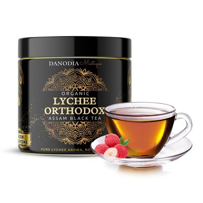 Danodia Foods Organic LYCHEE ORTHODOX ASSAM BLACK TEA (3.5oz/100g) 50+ servings | WILD FOREST Assam Tea Loose Leaf | Aromatic Lychee Flavor | Non GMO Hand-Picked & Home Made | Flavored Black Tea Loose