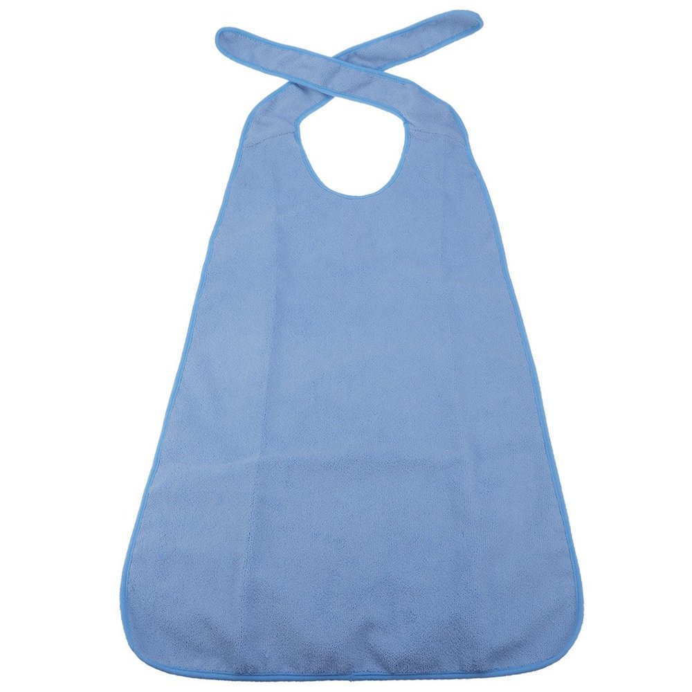 Adult Elderly People Meal Bibs Waterproof Washable Mealtime Protector Disability Aid Apron Terry Cloth with Tie-back (Sky Blue) |