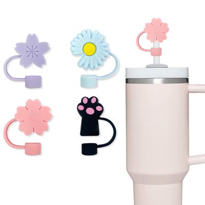 4PCS 9.5MM Straw Covers Designed for Stanley Straws Cups Adventure Quencher Tumbler H2.0 40 oz 30oz 20oz Soft Tip Cover Protector Straw Caps Accessories for Stanley