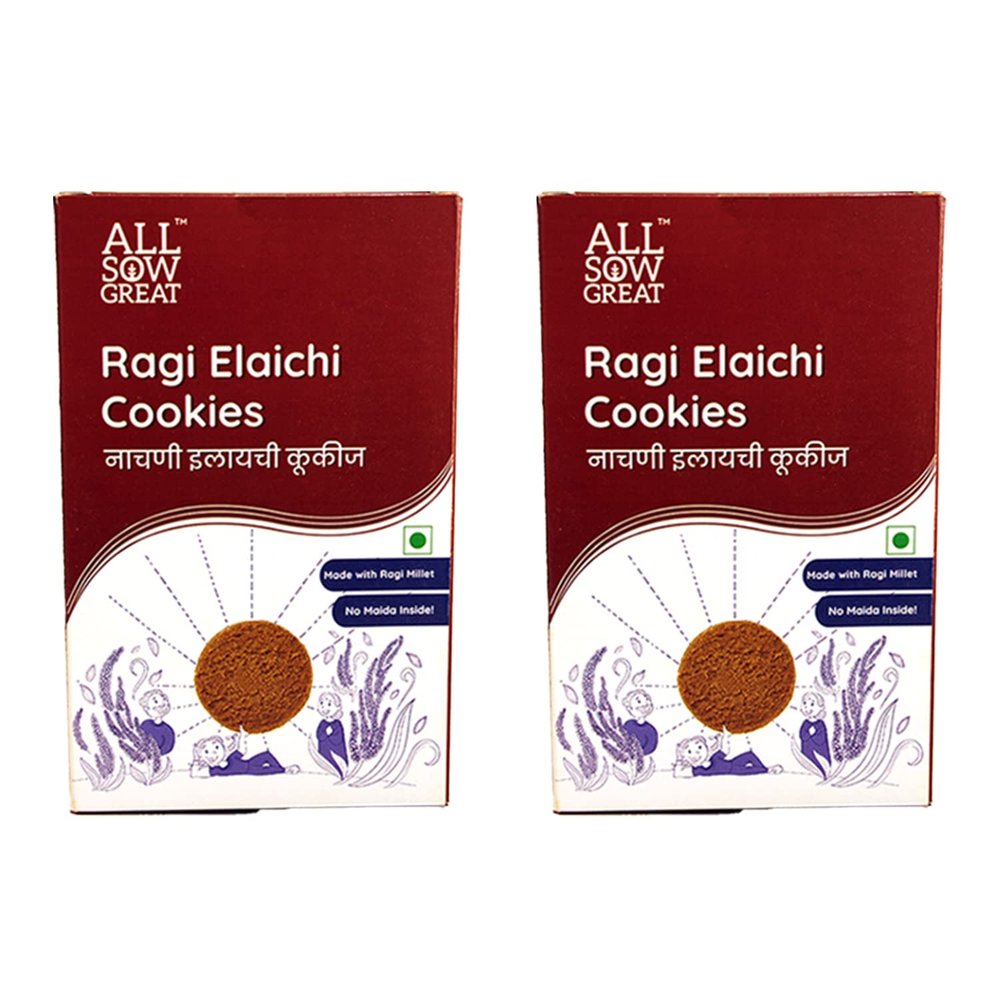 ALL SOW GREAT Ragi Elaichi Cookies 200gm | No Maida Inside | Made With Ragi Millet | Delicious & Wholesome Snack -200gm (Pack of 2)