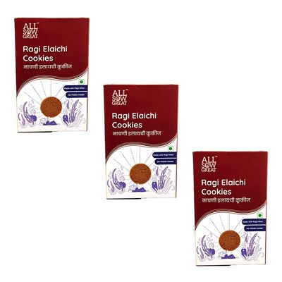 ALL SOW GREAT Ragi Elaichi Cookies 200gm | No Maida Inside | Made With Ragi Millet | Delicious & Wholesome Snack -200gm (Pack of 3)