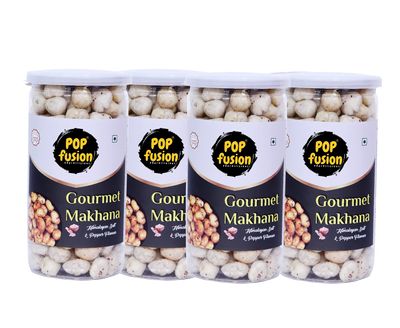 Popfusion Roasted & Flavoured Makhana - Himalyan Salt & Pepper Makhana, Low Fat Snacks with Airtight Glass Jar -Pack of 4 (70 g Each)