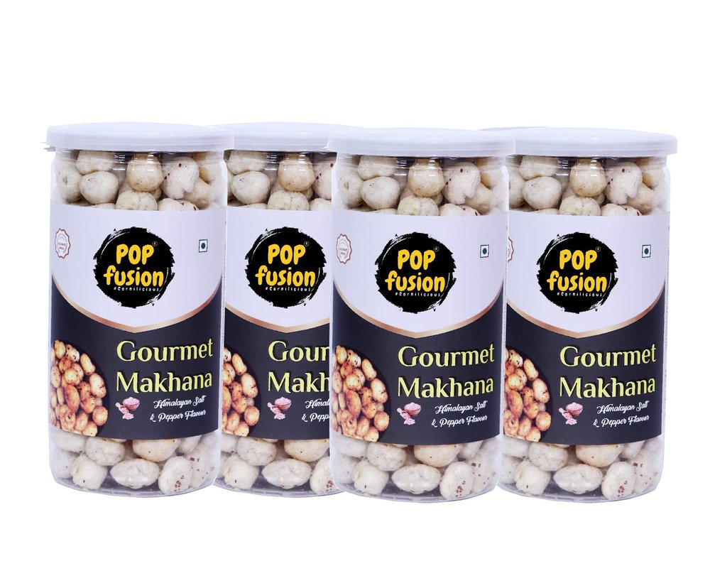Popfusion Roasted & Flavoured Makhana - Himalyan Salt & Pepper Makhana, Low Fat Snacks with Airtight Glass Jar -Pack of 4 (70 g Each)