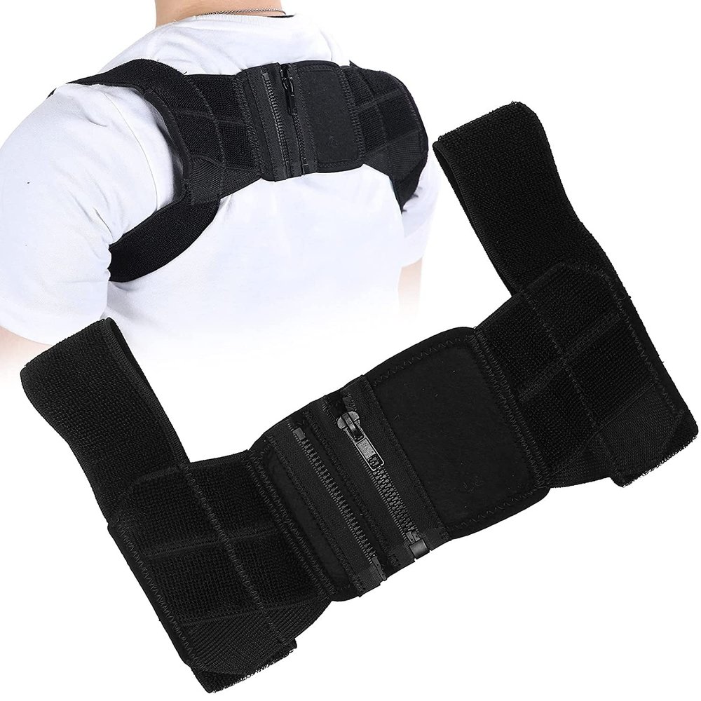 Back Corrector, Elastic 3 Gear Adjustment Posture Corrector for Back(Black, M)