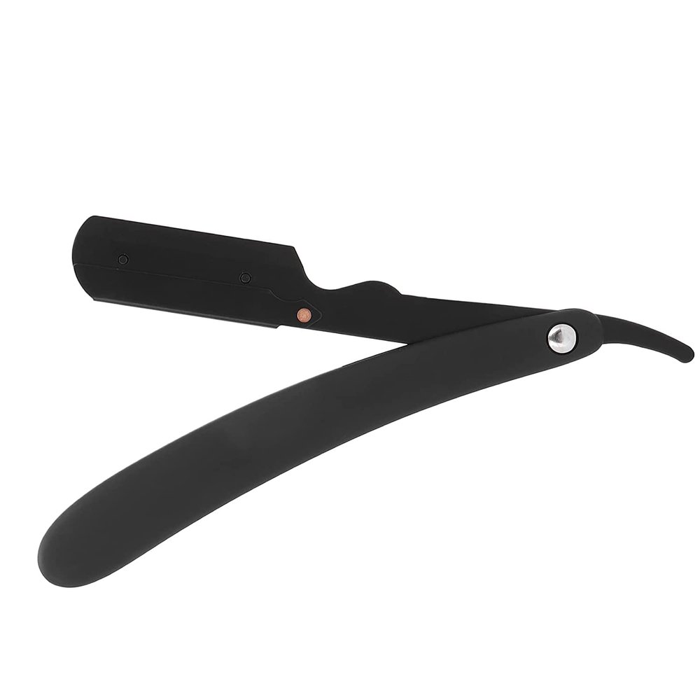 NavaFresh Basics Straight, Multifunctional Safe Practical Folding Handle for Haircutting for Barber for Men for Beard Shaving Eyebrow Shaping(Electroplating black)