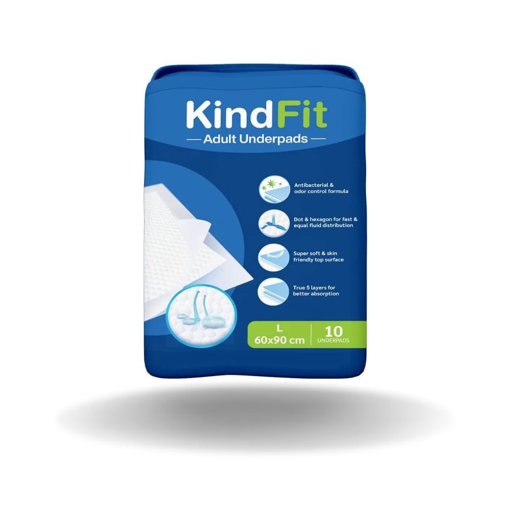 Kindfit Premium Underpads, Large 60 x 90 Cm, High Absorbency, Leak Proof, Pack of 2 (20)