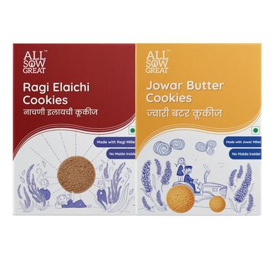 ALL SOW GREAT Jowar Butter Cookies & Ragi Elaichi Cookies Combo (200g x 2) No Maida