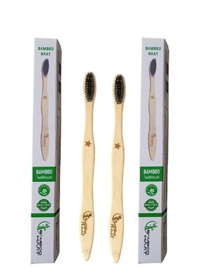 BAMBOO HAAT Organic Bamboo Wooden Toothbrush for Women & Men with Charcoal Soft Bristles | Biodegradable | Anti-Bacterial | Eco-friendly | Natural (Pack of 2)