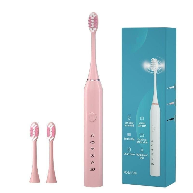 AUSEK Smart Electric Toothbrush for Men and Women - 5 Cleaning Modes, 2-Minute Timer, 30-Second Reminder, 60-Day Battery Life, IPX7 Waterproof, 3 Brush Heads (Pink)