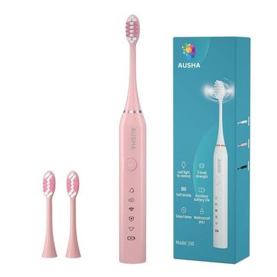 AUSHA Pink Smart Electric Toothbrush for Men & Women Sonic Vibrating Automatic Toothbrush for Adults Rechargeable, 5 Modes, Smart Timer, Waterproof, 60-Day Battery Life, 2 Extra Brush Heads