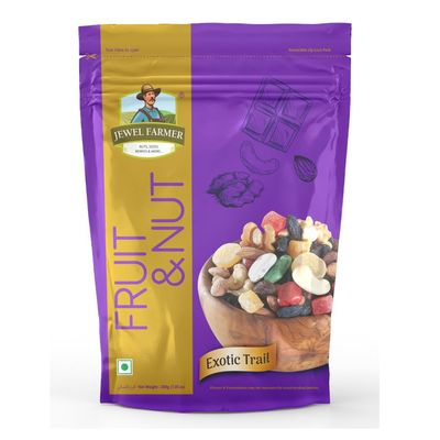 JEWEL FARMER Fruit & Nut with Chocostones, Almonds, Cashewnuts, Pineapple, Black Raisins, Papaya, Dried Mango, Walnuts, Assorted Fruits & Nuts (200g)