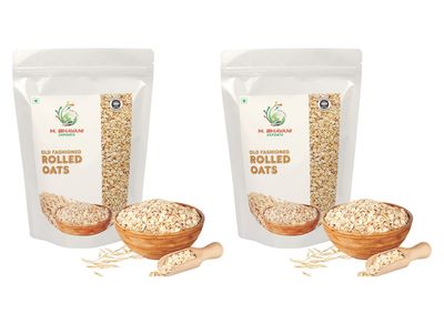 M.BHAVANI Rolled Oats (1kg) | High Protein | with Beta Glucan Fiber | Cholesterol Management | Naturally Gluten Free | Clean Nutrition | 100% Natural (Pack of 2)