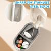HANNEA Pill Cutter, Portable Pill Splitter 2-in-1 Pill Case with Stainless Steel Blade, for Small or Large Vitamins Tablets, with Mini Pill Organizer Compartment, White view 4