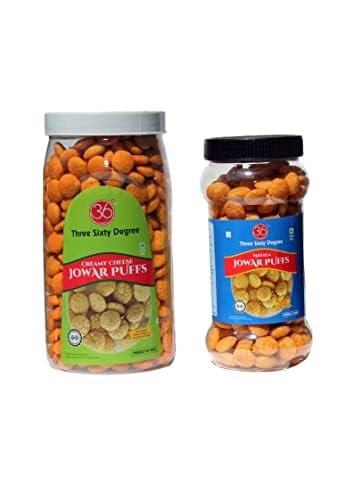 360 Jowar Puff Slow Roasted Palm Oil Free Creamy Cheese Combo | Big and Small Jars | Healthy Snack Variety | Nutritious and Flavorful