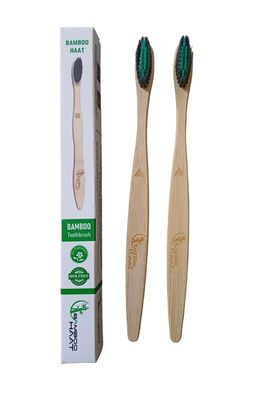 BAMBOO HAAT Organic Wooden Bamboo Toothbrush for Women & Men with Dual Bristles (Charcoal + Neem) | Soft Bristles | Biodegradable | Anti-Bacterial | Eco-friendly | Natural (Pack of 2)