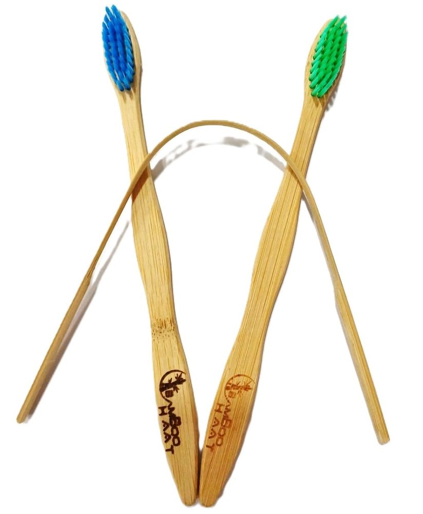 BAMBOO HAAT Organic Bamboo Wooden Toothbrush for Adults Women & Men with Soft Bristles | Biodegradable | Anti-Bacterial | Natural Eco-friendly (Pack of 4 Brush + 1 Tongue Cleaner)