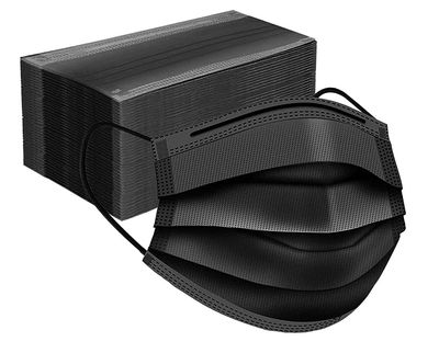 Apophis Surgical Mask Pack Of 50 Pieces Disposable Masks 3 Ply Layer With Nose Clip Meltblown Ultrasonic Use And Throw Masks Certified by CE ISO GMP Best for Men Women(50 Black) (50, Black)