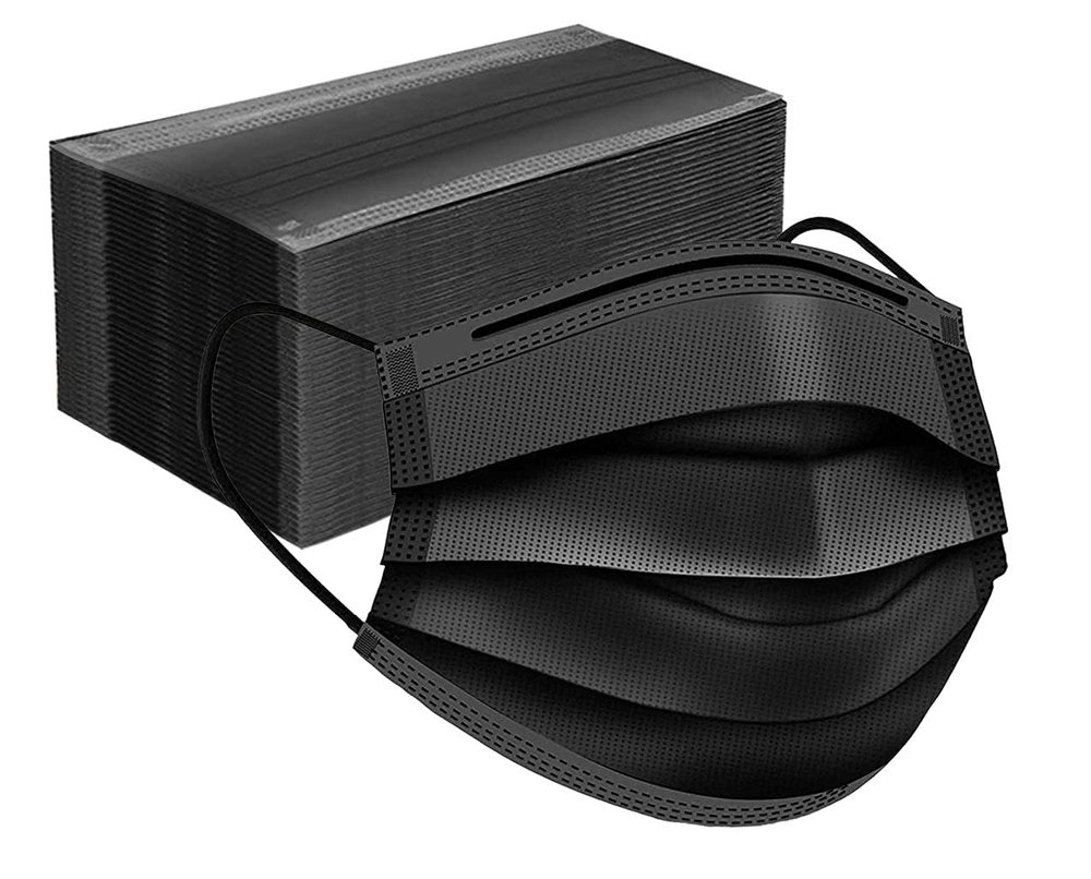 Apophis Surgical Mask Pack Of 50 Pieces Disposable Masks 3 Ply Layer With Nose Clip Meltblown Ultrasonic Use And Throw Masks Certified by CE ISO GMP Best for Men Women(50 Black) (50, Black)