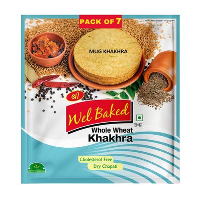 Wel Baked Whole Wheat Khakhra - Pack of 7 | Moong Masala | Dry Chapati | Khakra Fresh Gujarati Namkeen Snacks | Ready To Eat - Roasted - Khakhra Snacks| Vacuum Packed