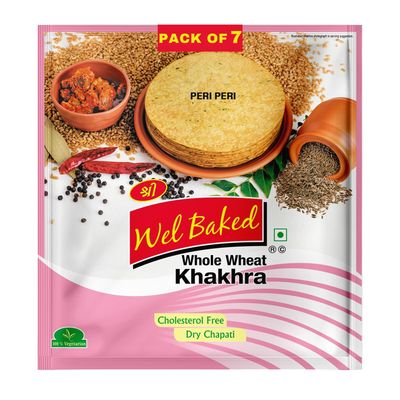 Wel Baked Whole Wheat Khakhra - Pack of 7 | Peri Peri | Dry Chapati | Khakra Fresh Gujarati Namkeen Snacks | Ready To Eat - Roasted - Khakhra Snacks| Vacuum Packed