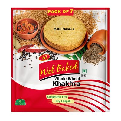 Wel Baked Whole Wheat Khakhra - Pack of 7, 200gms | Mast Masala | Dry Chapati | Khakra Fresh Gujarati Namkeen Snacks | Ready To Eat - Roasted - Khakhra Snacks| Vacuum Packed