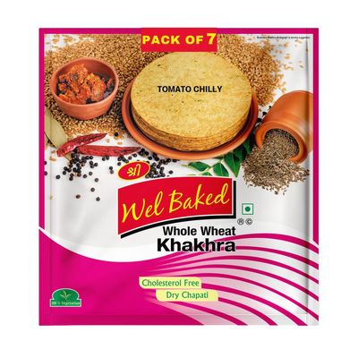 Wel Baked Whole Wheat Khakhra - Pack of 7 | Tomato Chilly | Dry Chapati | Khakra Fresh Gujarati Namkeen Snacks | Ready To Eat - Roasted - Khakhra Snacks| Vacuum Packed