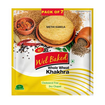Wel Baked Whole Wheat Khakhra - Pack of 7 | Methi Karela | Dry Chapati | Khakra Fresh Gujarati Namkeen Snacks | Ready To Eat - Roasted - Khakhra Snacks| Vacuum Packed