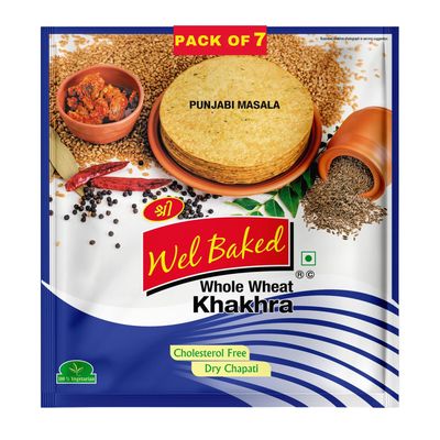 Wel Baked Whole Wheat Khakhra - Pack of 7 | Punjabi Masala | Dry Chapati | Khakra Fresh Gujarati Namkeen Snacks | Ready To Eat - Roasted - Khakhra Snacks| Vacuum Packed