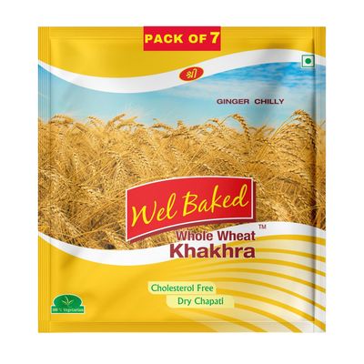 Wel Baked Whole Wheat Khakhra - Pack of 7, 200 Gram | Ginger Chilly | Dry Chapati | Khakra Fresh Gujarati Namkeen Snacks | Ready To Eat - Roasted - Khakhra Snacks| Vacuum Packed