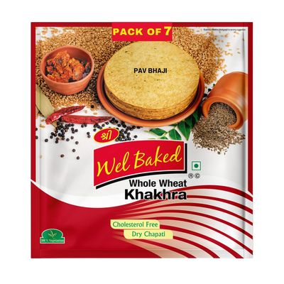 Wel Baked Whole Wheat Khakhra - Pack of 7 | Pav Bhaji | Dry Chapati | Khakra Fresh Gujarati Namkeen Snacks | Ready To Eat - Roasted - Khakhra Snacks| Vacuum Packed