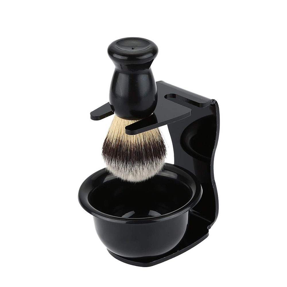 NavaFresh Basics 3 in 1 Shaving Brush Kit Shaving Frame Base + Shaving Soap Bowl + Shaving Bowl Modern Design Bristle Hair Shaving Brush Acrylic Materials Shaving Cleaning Tool