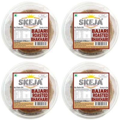 SKEJA By Satvik Foods Methi Jowar Jeera Gud Roasted Bhakhari| No Palm Oil| Made With Sunflower oil Bhakri Snacks | Bhakhri 170 Gram (Pack of 4) (Bajra)