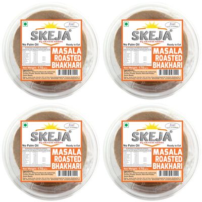 SKEJA By Satvik Foods Masala Roasted Bhakhari| Bhakri Snacks |No Palm Oil|Made With Sunflower Oil Bhakhri 170 Gram (Pack of 4) (Masala)